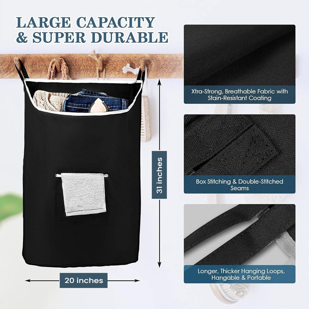 TFLC X-Large Hanging Laundry Hamper bag, 20x3.75x31", Black-XL