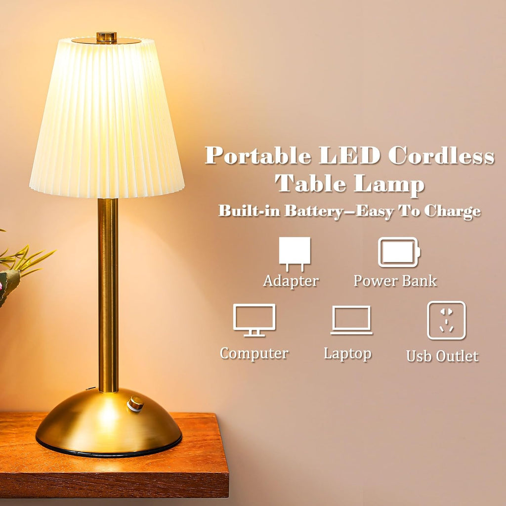 Liliful 4 Pcs Cordless Table Lamp LED Touch, Gold, Beige Cloth Style