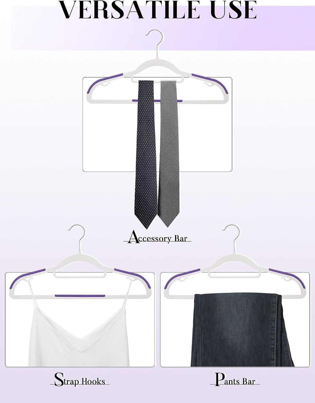 HOUSE DAY Slim Plastic Hangers 100 Pack, Non Slip Purple Clothes Hangers