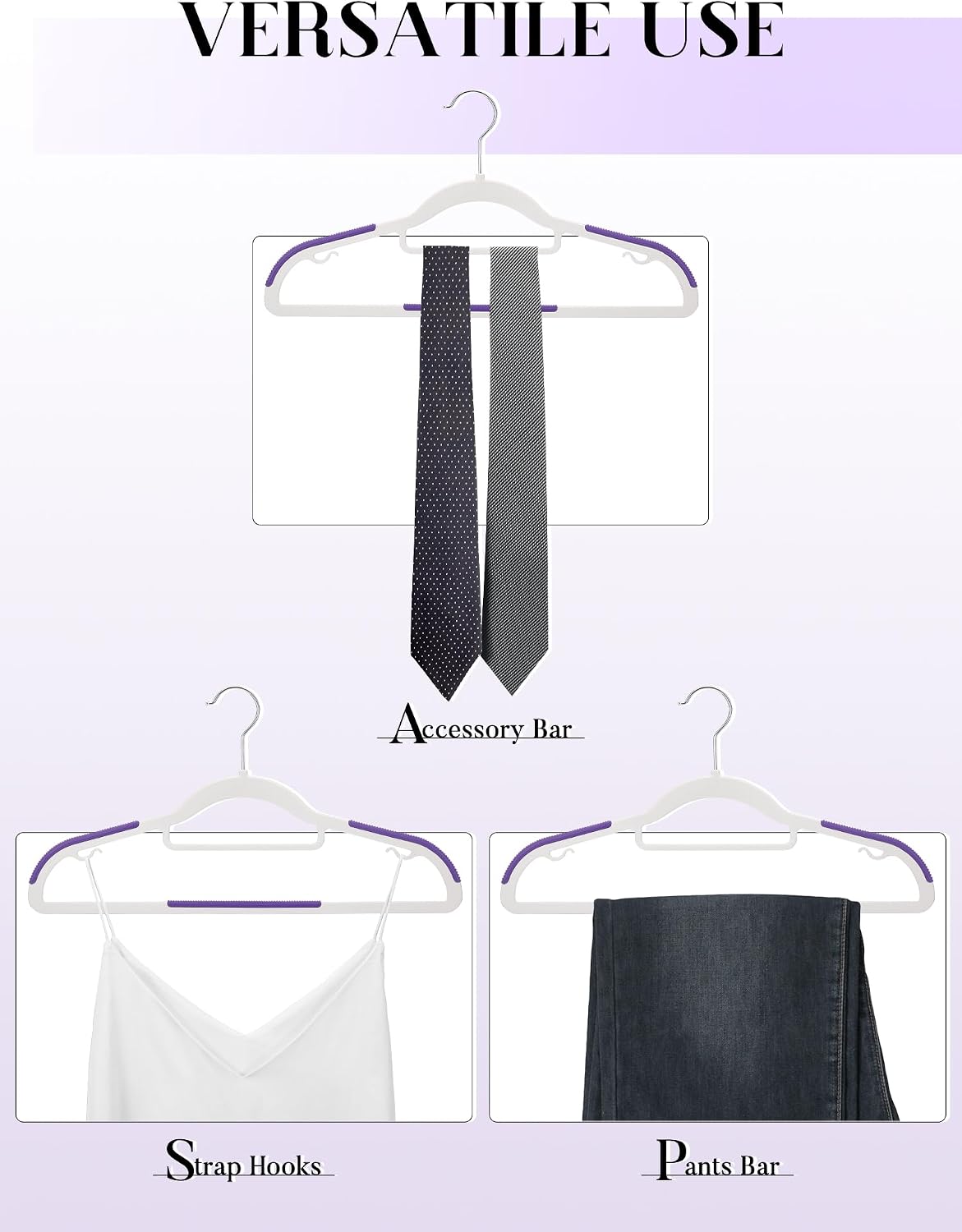 HOUSE DAY Slim Plastic Hangers 100 Pack, Non Slip Purple Clothes Hangers