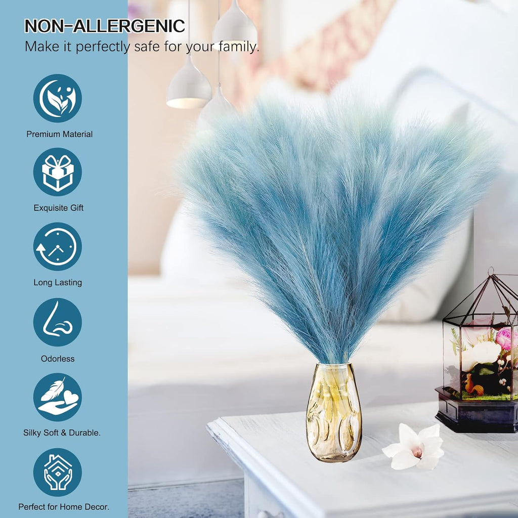 KALYLOC 8Pcs Blue Faux Pampas Grass Short Artificial Pampas Grass Plants