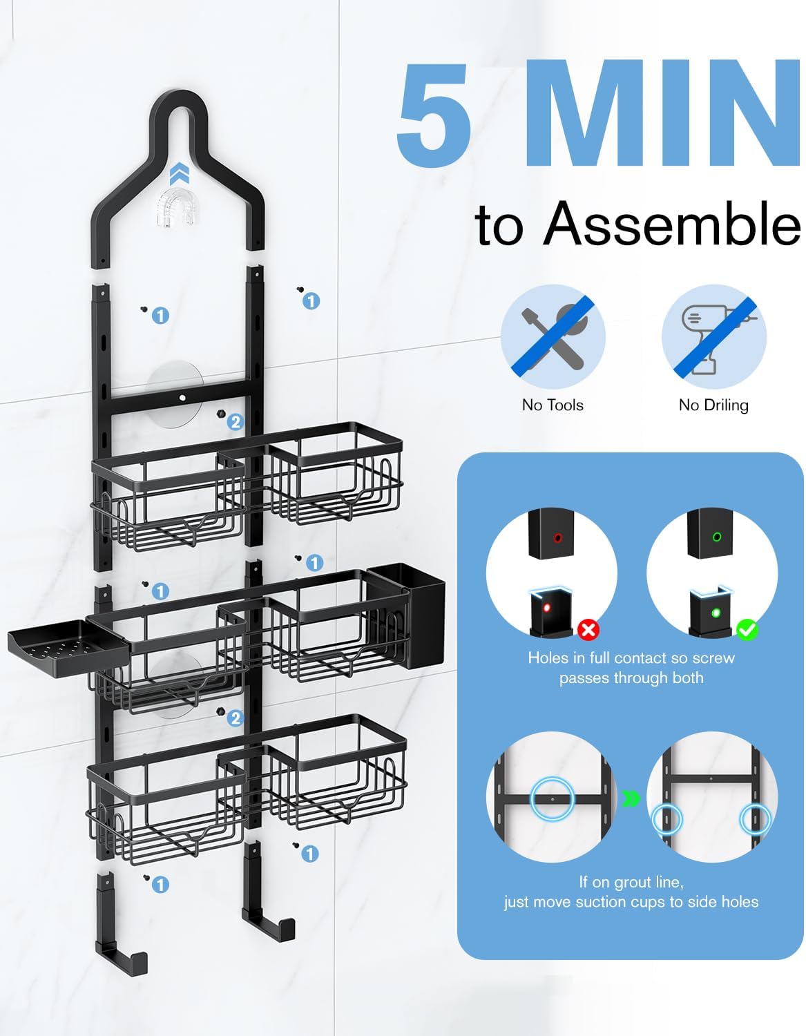 Shower Caddy Hanging, 3-Tier Hanging Shower Caddy Over Showerhead & Door