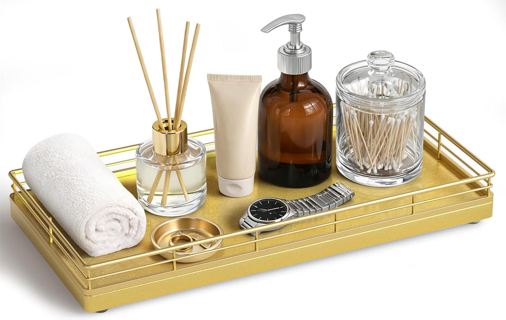 Bathroom Vanity Tray for Countertop, 12" x 6" Oak Wood Toilet Tank Tray