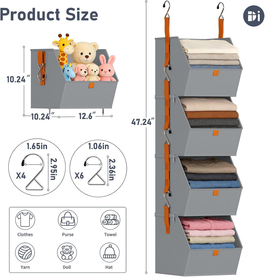 DIMJ 4-Tier Hanging Closet Organizer, Modular Bins for RVs and Small Spaces
