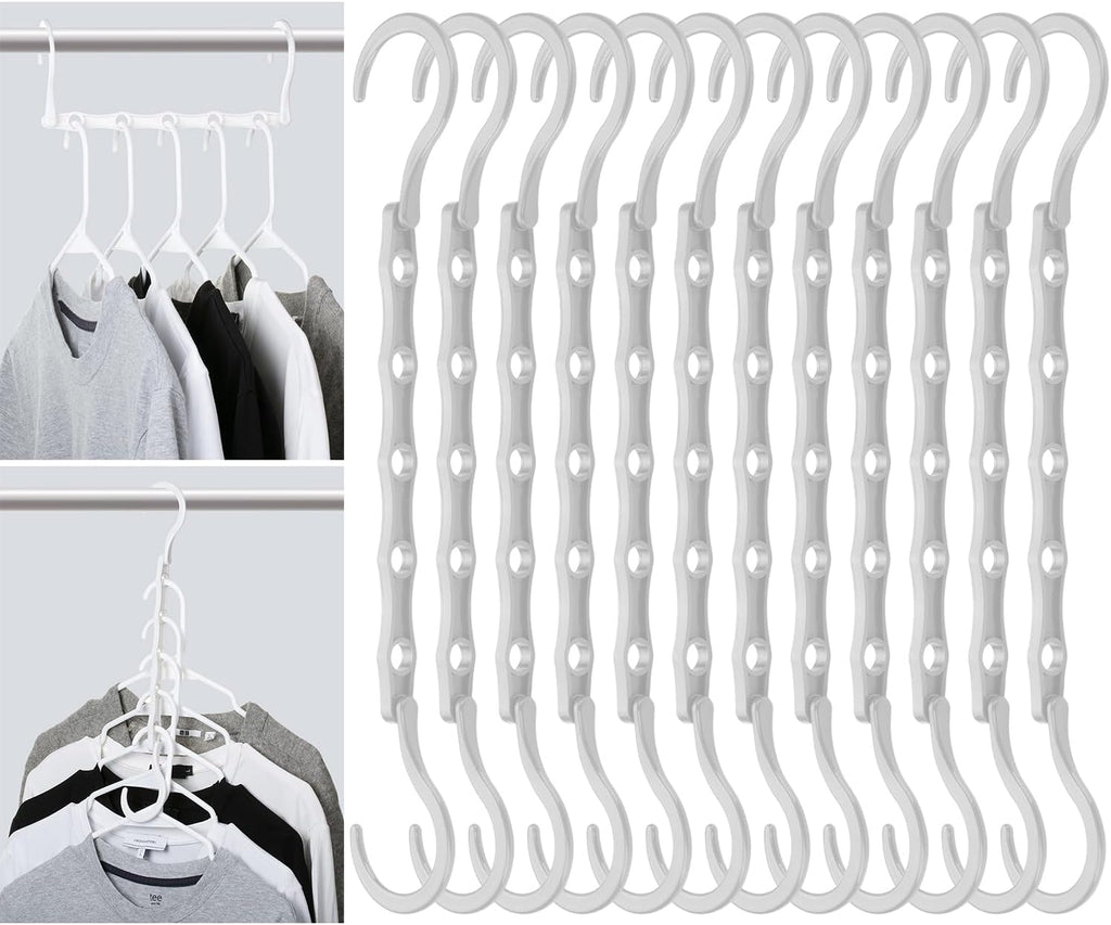 Mr. Pen- Space Saving Hangers for Clothes, 12 pcs, White, Plastic Multi Clothes Hangers Space Saving, 5 Slots, 360° Rotating Hooks
