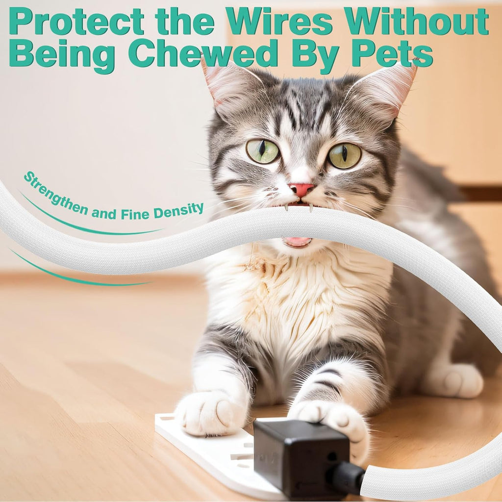 UOMTFAI Dog and Cat Cord Protector 10ft - 1/2inch, Flexible Cable Sleeve for Easy Cord Management, Protects Cables from Pets Chewing, Ideal for USB, Power, Audio and Video Cords - White
