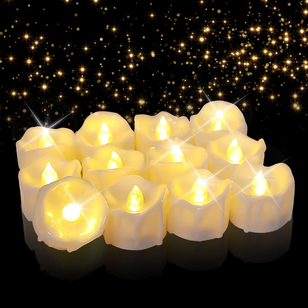 Tealight Candles Battery Operated with Timer (6Hrs ON 18Hrs Off Cycle), 12pcs Timing LED Flickering Flameless Tea Light Electric Votive Candles in Warm White for Xmas Party Halloween Wedding