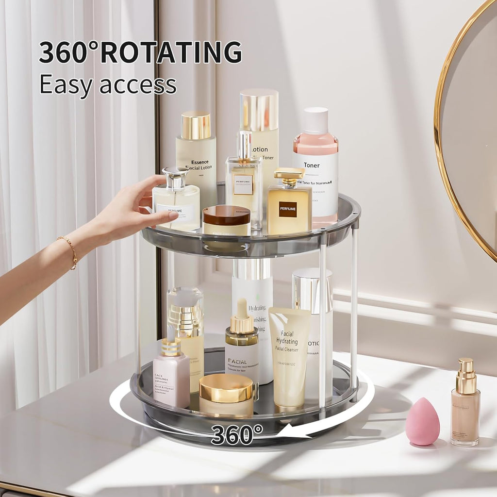 Rotating Makeup Organizer, Perfume Skincare Holder, 2 Tier 9 Inch, Gray