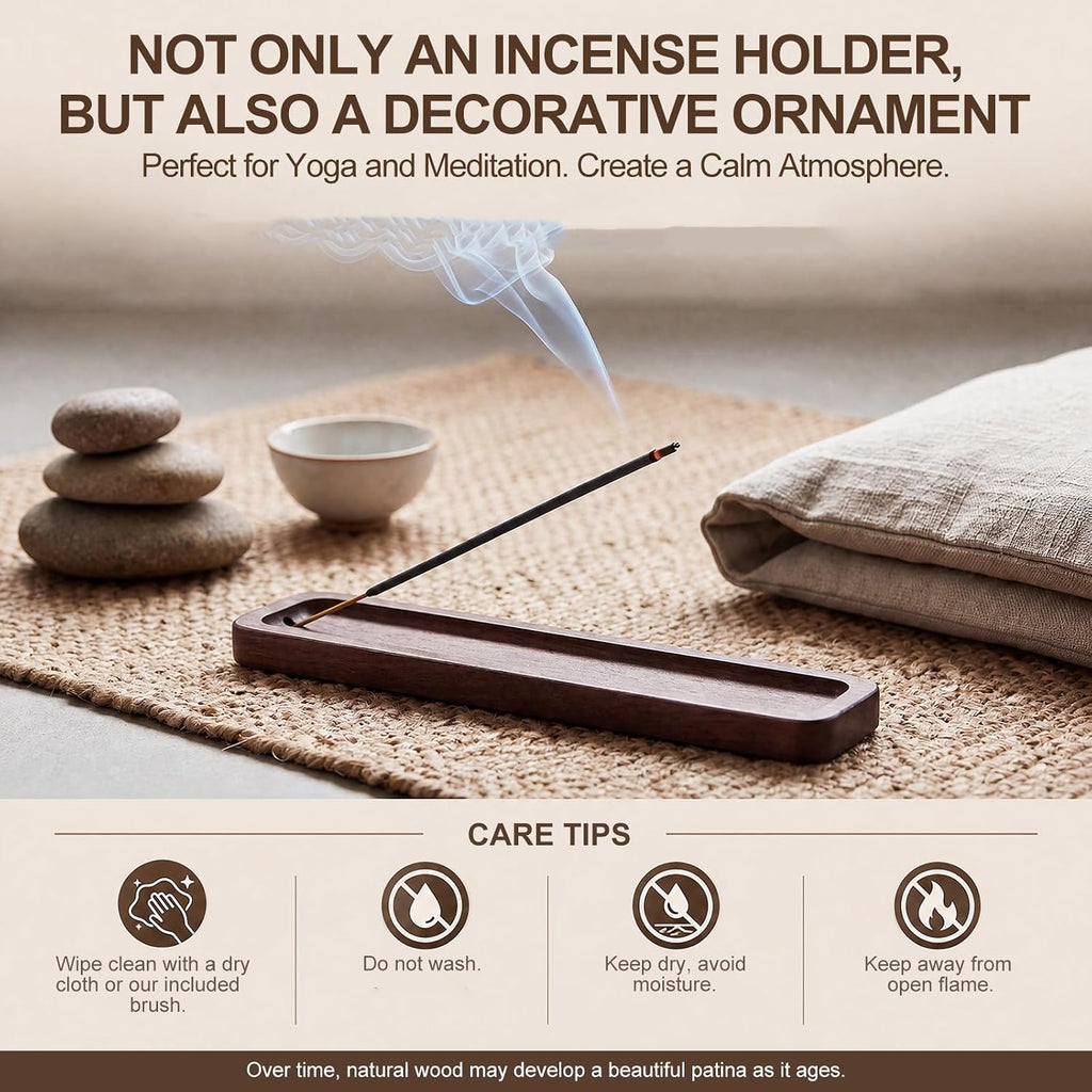 Handcrafted Walnut Wood Incense Holder, 3mm Hole Stick Burner with Large Ash Catcher, Minimalist Home Decor for Yoga Meditation, Ideal Aromatherapy Gift