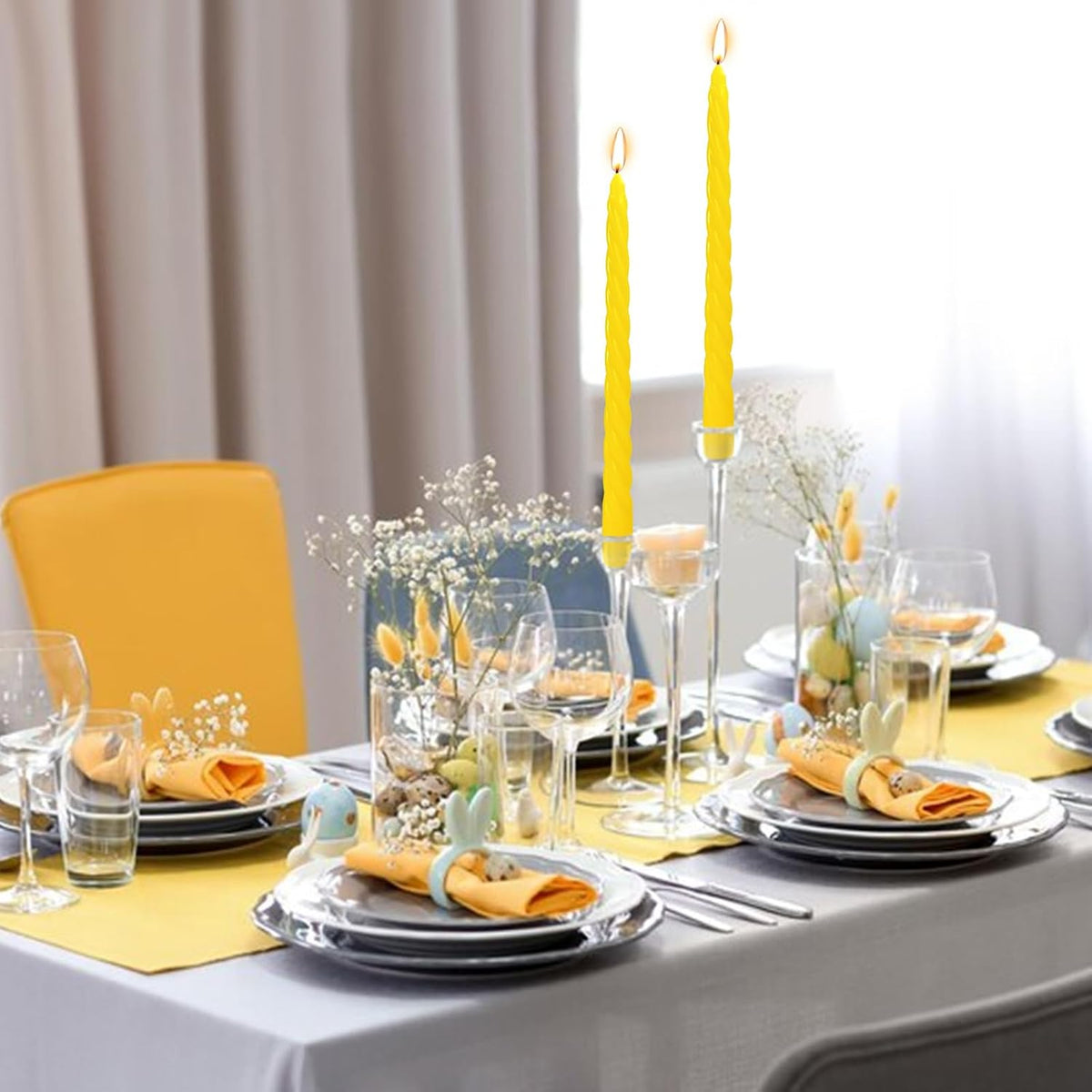 12 Pack 10 x 0.87 Inch Yellow Twisted Taper Candles Set