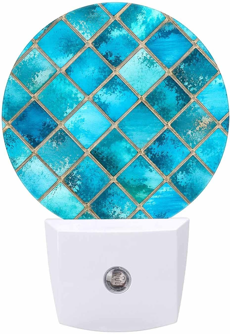 Round LED Night Light,Square Bright Glass Mosaic LED Night Light Plug into Wall with Dusk to Dawn Light Sensor White Energy Efficient Nightlight for Bedroom Hallway Living Room Kitchen