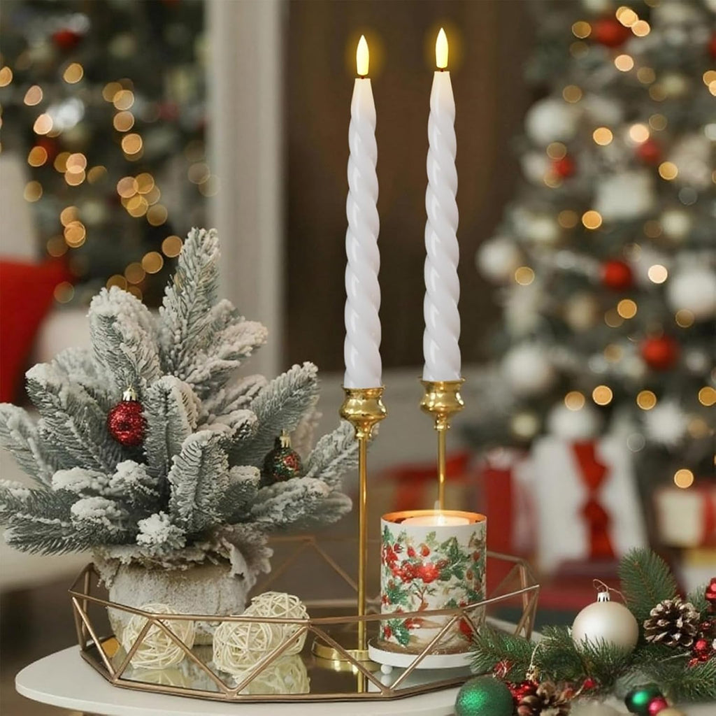 Eldnacele White Flameless Taper Candles Battery Operated with Remote Timer