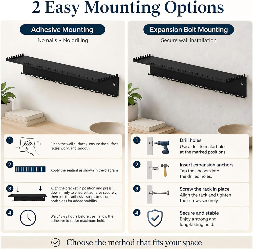 Wall Mounted Necklace Holder with Shelf, Wall Jewelry Organizer,Black