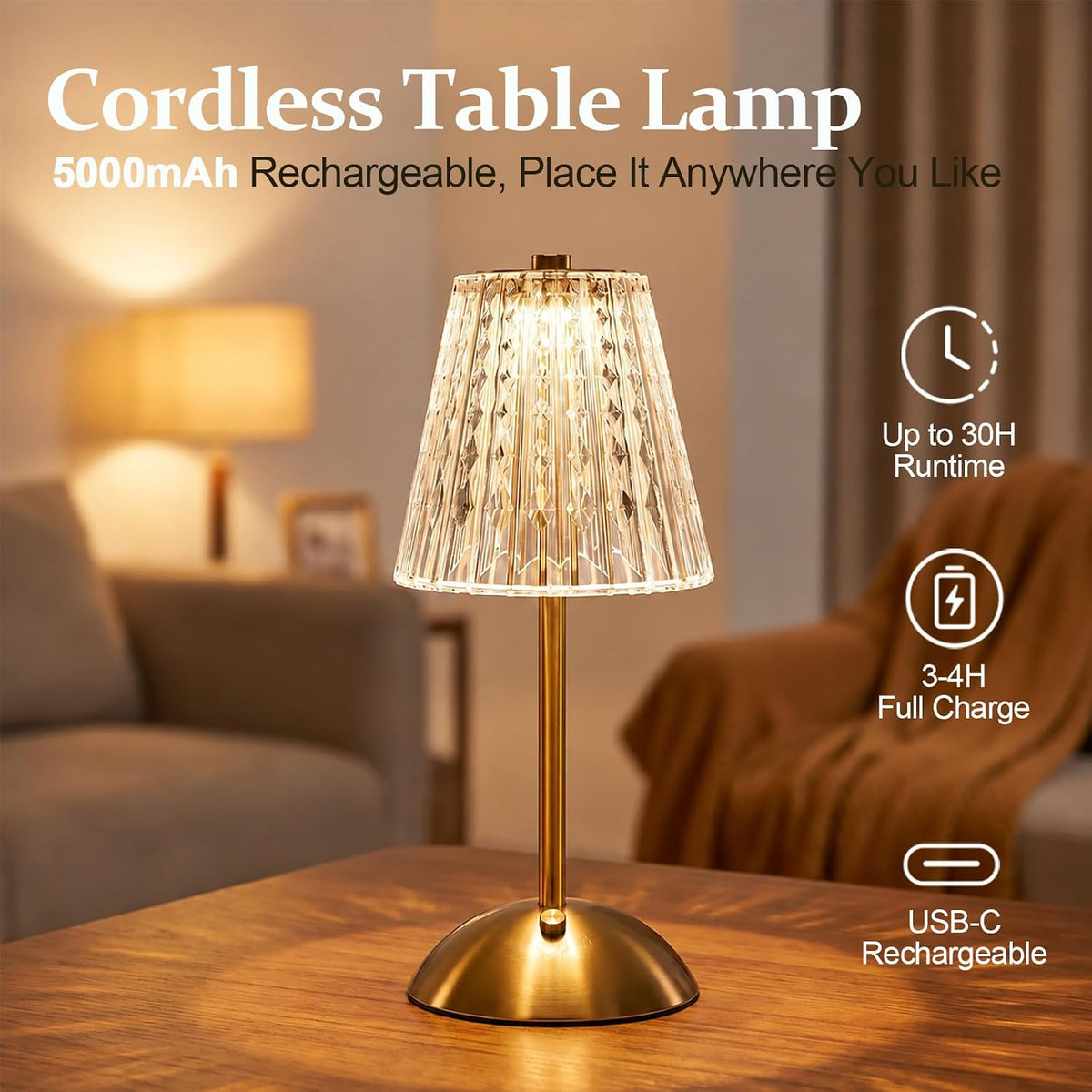 2 Pcs Led Cordless Table Lamps, 5000mAh Rechargeable Battery Operated Lamp