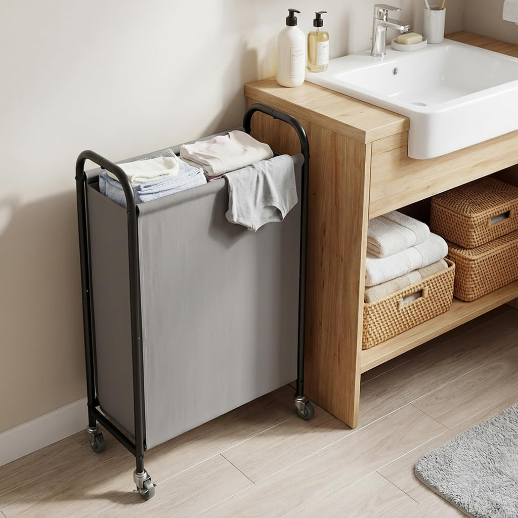 GRANNY SAYS Laundry Hamper, Slim Basket with Wheels and Handles, Grey, 80L