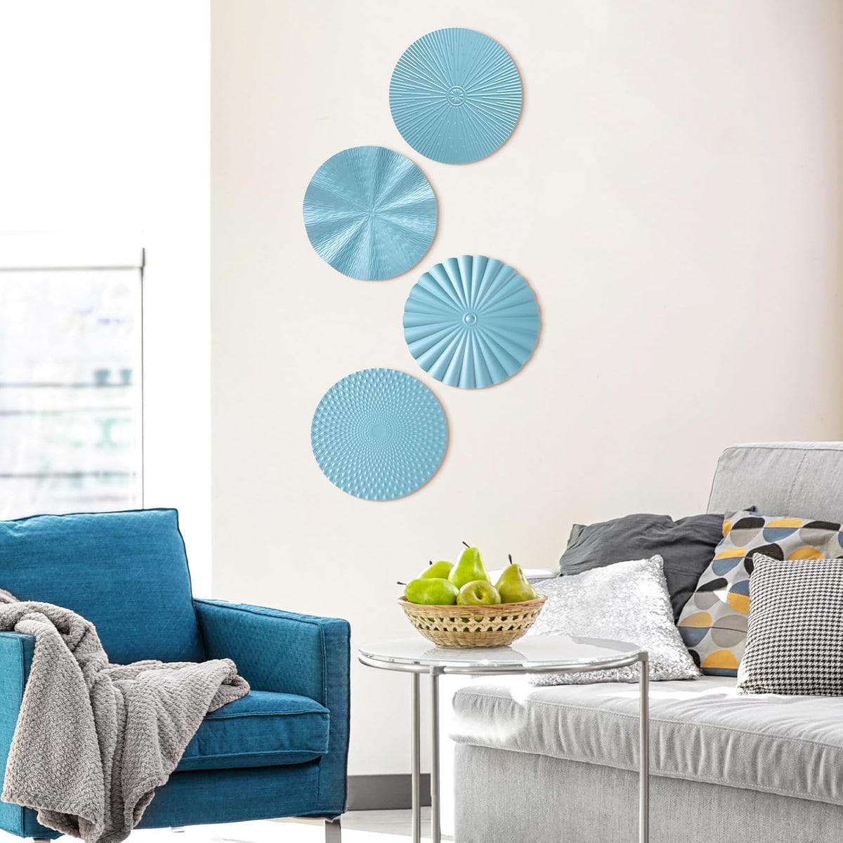 Hicarer 4 Pcs 12 Inch Blue Metal Wall Art Decor Modern Sunburst Decor