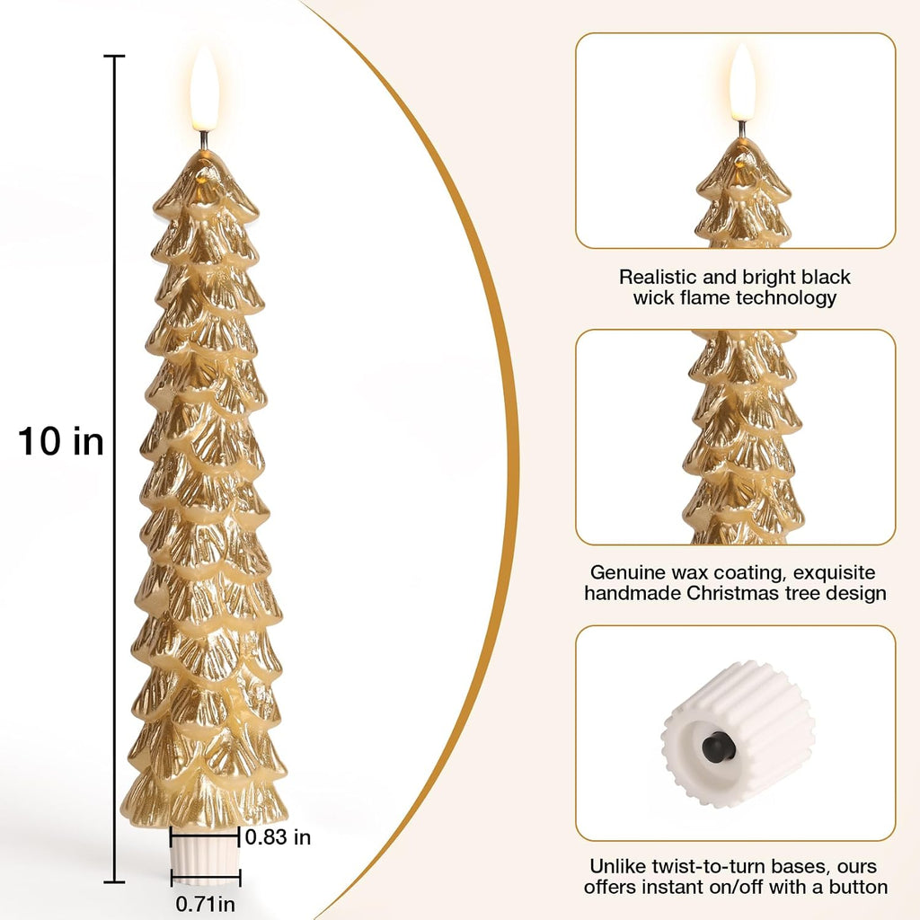 Eywamage Gold Christmas Tree Flameless Taper Candles with Remote Set of 2