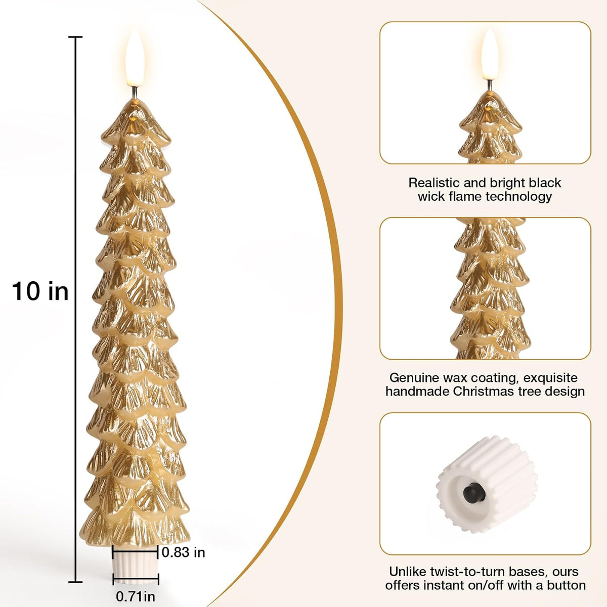 Eywamage Gold Christmas Tree Flameless Taper Candles with Remote Set of 2