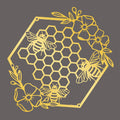 Yuzhuo Metal Bee Wall Art - Farmhouse Honey Bees and Hives with Flowers - Gold, Small