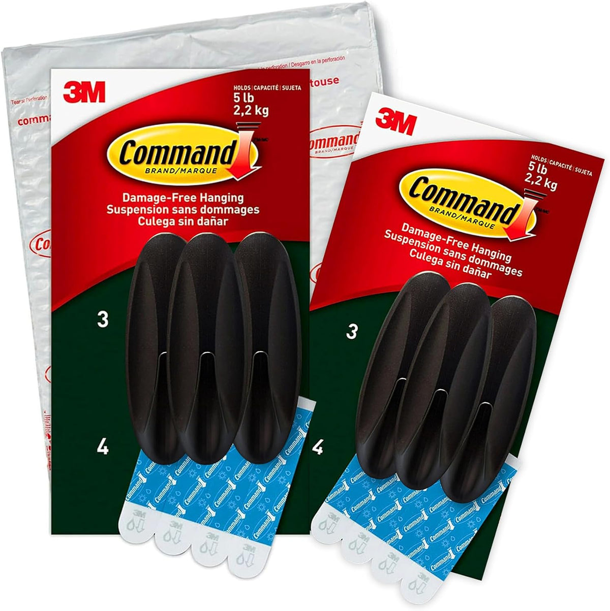 Command Outdoor Large Hooks, Bronze, Holds up to 5 lbs, 6-Hooks, 8-Strips, Damage Free Hanging Wall Hooks for Hanging Outdoor Wall Decor with Weather