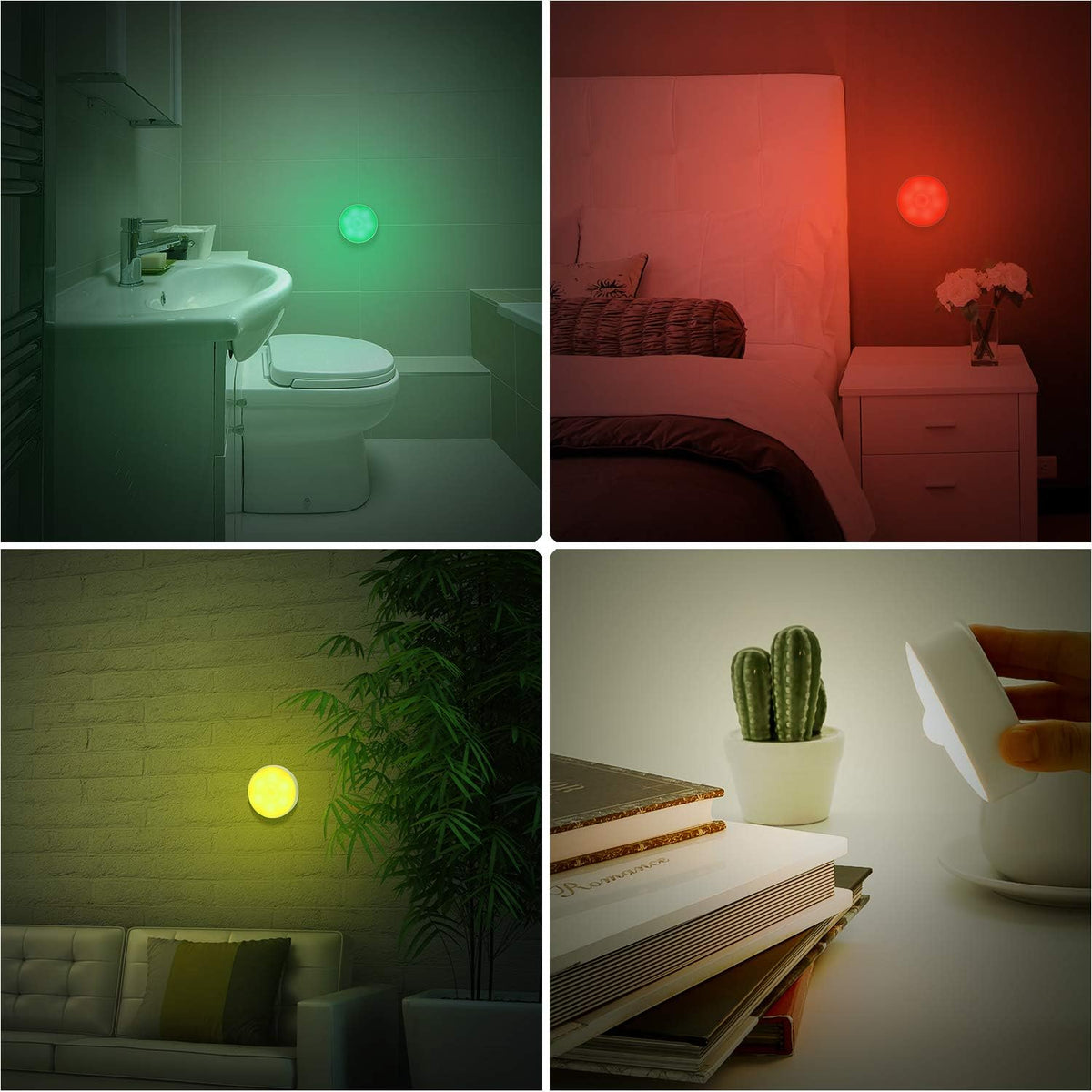 Motion Sensor LED Night Light, Rechargeable, 8 Colors, 3 Modes, for Bedroom, Hallway, Cabinet, Closet, Stairs, Bathroom, Magnetic Stick Anywhere (2 Pack White)