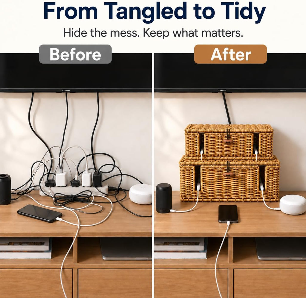 Cable Management Box, 2 Pack Cord Organizer Box, Hider for Power Strips