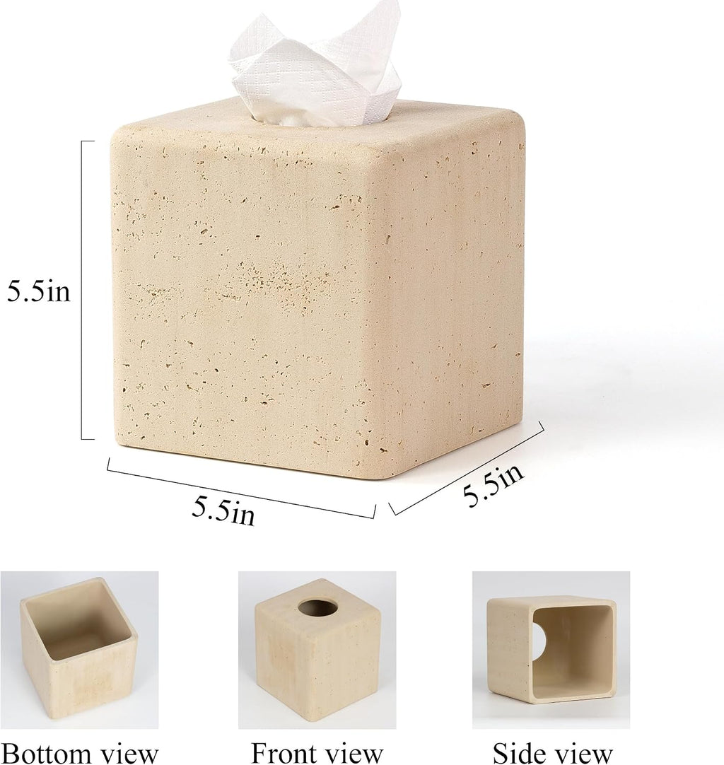 YMXYJM Resin Tissue Box Cover, Travertine Look, Square Holder