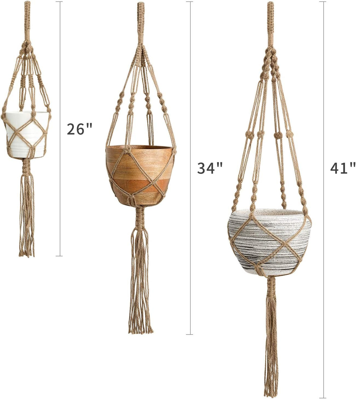 Mkono 3 Pack Macrame Plant Hanger, Hanging Planters for Indoor Plants Brown