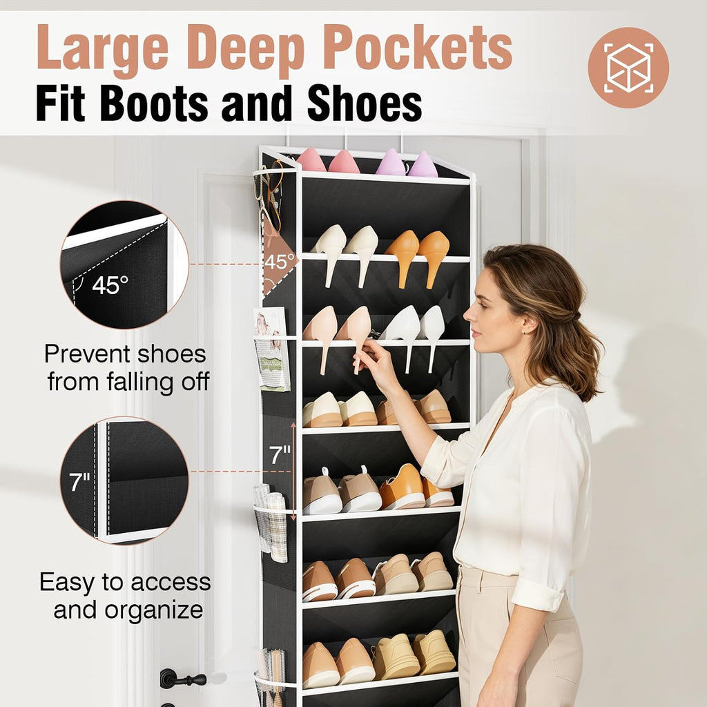 VTRIN Over the Door Shoe Organizer Hanging Shoe Rack for Closet, Black