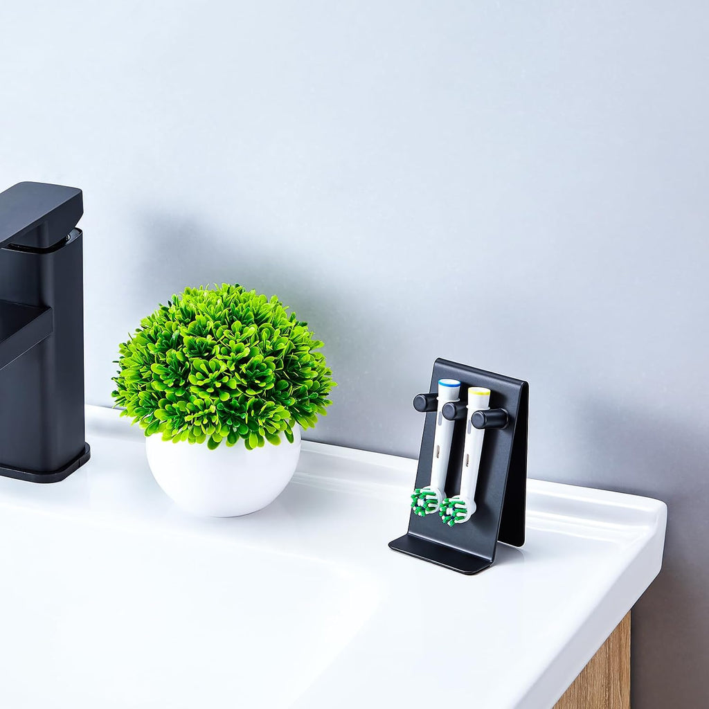 Electric Toothbrush Head Holder, Self Adhesive or Desktop Tooth Brushing Holder, Wall Mounted Toothbrush Holders Shower Bathroom, Tooth Brush Holder Organiser (Black, Small)