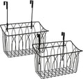 TOPZEA 2 Pack Grid Storage Baskets with Hooks, Metal Hanging Wire Basket Kitchen Over the Cabinet Door Organizer Caddy for Cutting Board, Kitchen Wrap, Foil, Cleaning Supplies, Bakeware, Towel