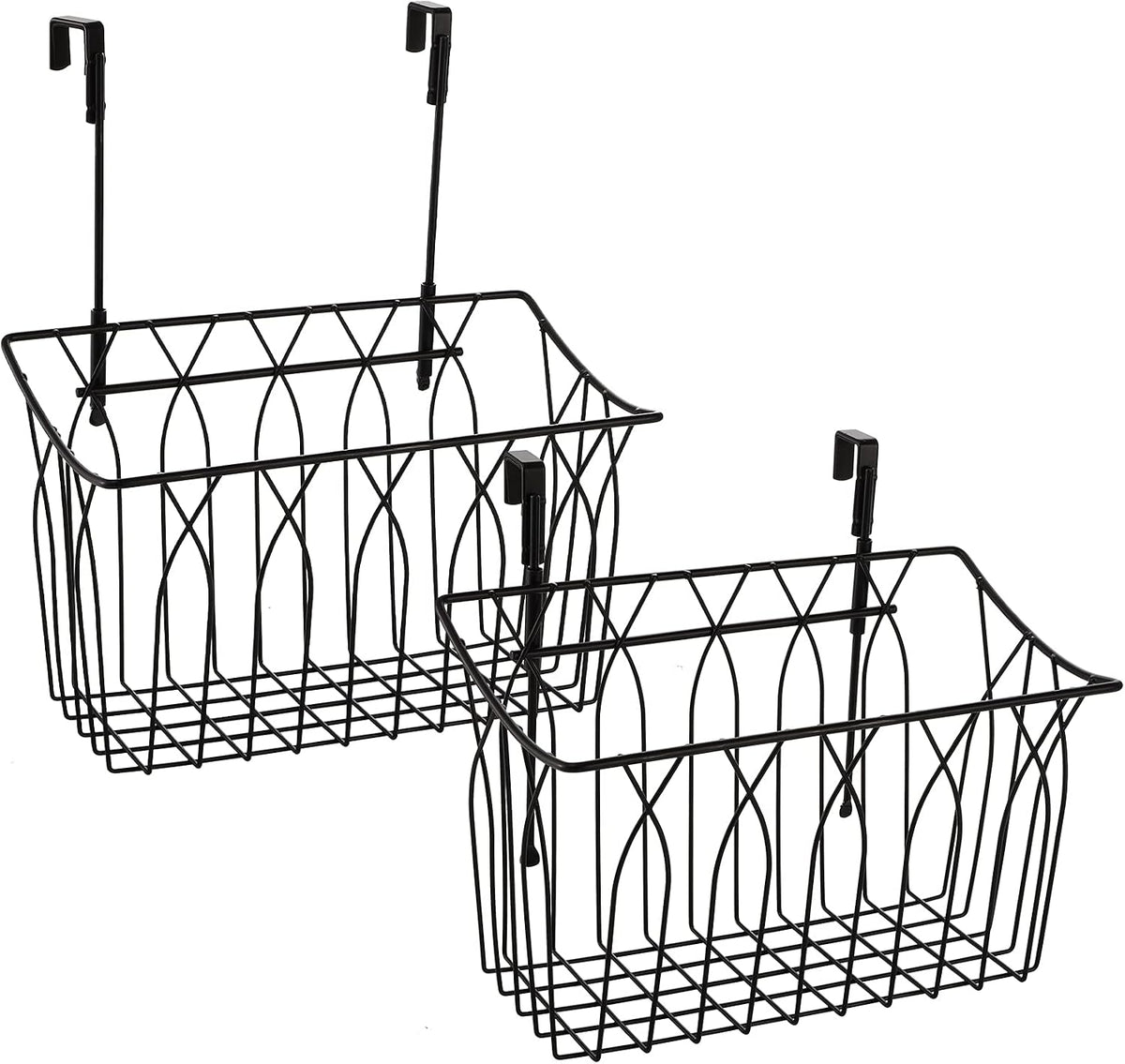 TOPZEA 2 Pack Grid Storage Baskets with Hooks, Metal Hanging Wire Basket Kitchen Over the Cabinet Door Organizer Caddy for Cutting Board, Kitchen Wrap, Foil, Cleaning Supplies, Bakeware, Towel