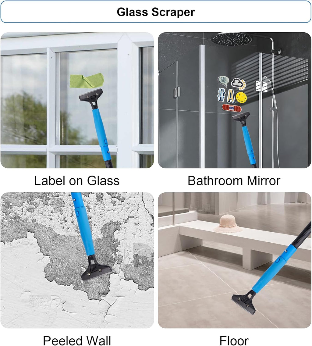 Swivel Squeegee Kit with 4 Extension Poles,Glass Scraper, Bendable Duster, 2 Window Scrubber Cloth for Glass, Car, Floor, Home,Garden