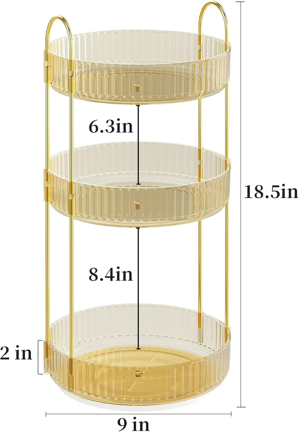 Rotating Makeup Organizer Countertop, 3 Tier, Gold