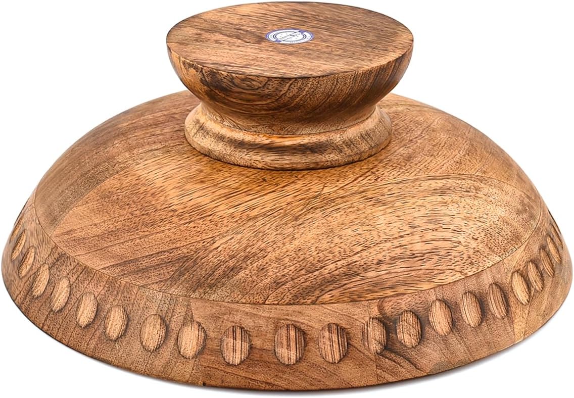 Fruit Bowl Mango Wood Elevated Decorative Serving Bowl | Natural Wooden Centerpiece for Kitchen & Dining (12" x 12" x 4.75")