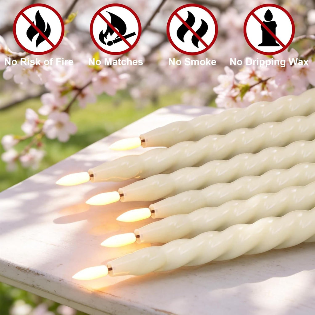 Eldnacele Ivory Flameless Taper Candles Battery Operated with Remote Timer