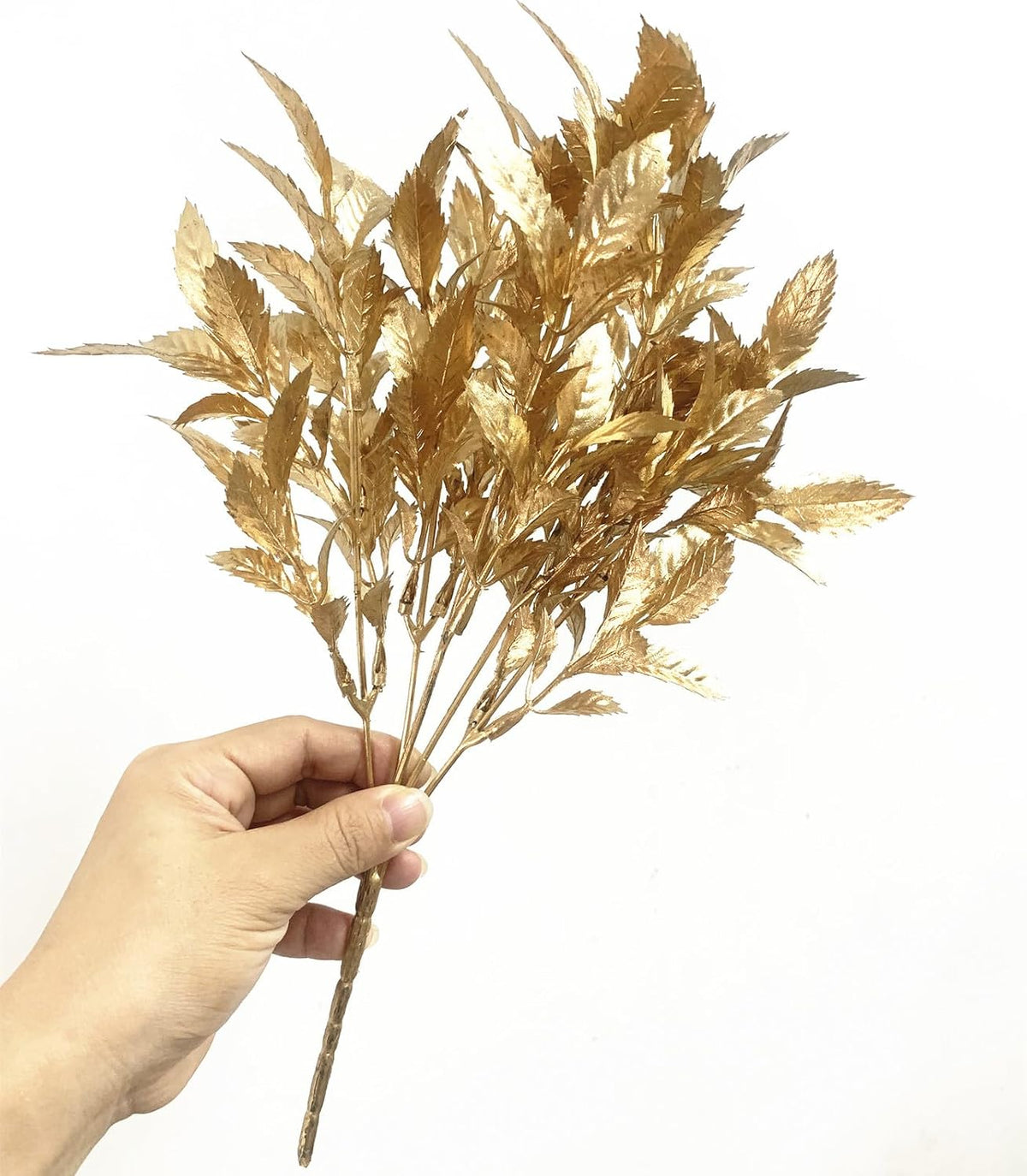 Artificial Golden Leaves Plants, Fake Shrubs Plastic Gold Decoration 4 Pack