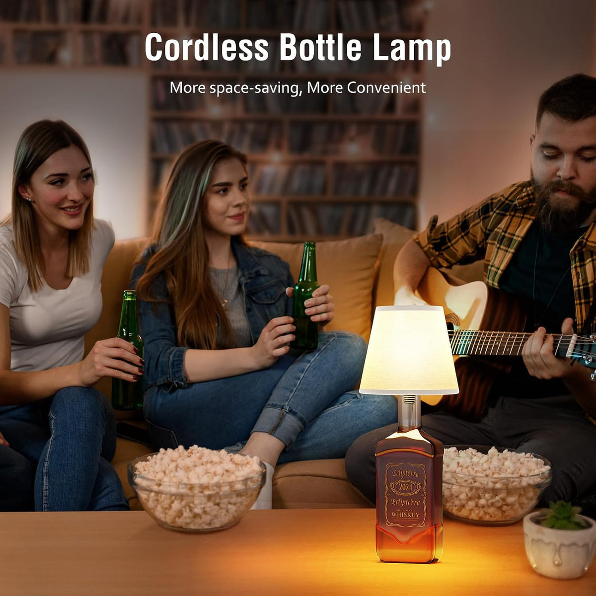 Cordless LED Bottle Lamp 5000mAh Battery Portable Wireless Table Lamp Wine Bottle Lamp for Indoor Outdoor Dining Bedroom with Remote (White, 1 Pack)