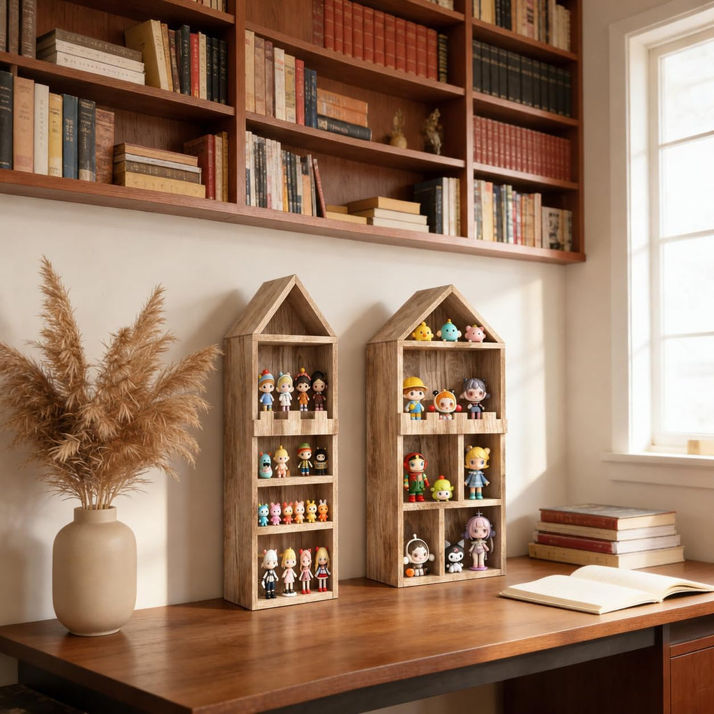 Rustic Wood Trinket Shelf,House and Castle Design Shadow Cubby Box(2 Pack)
