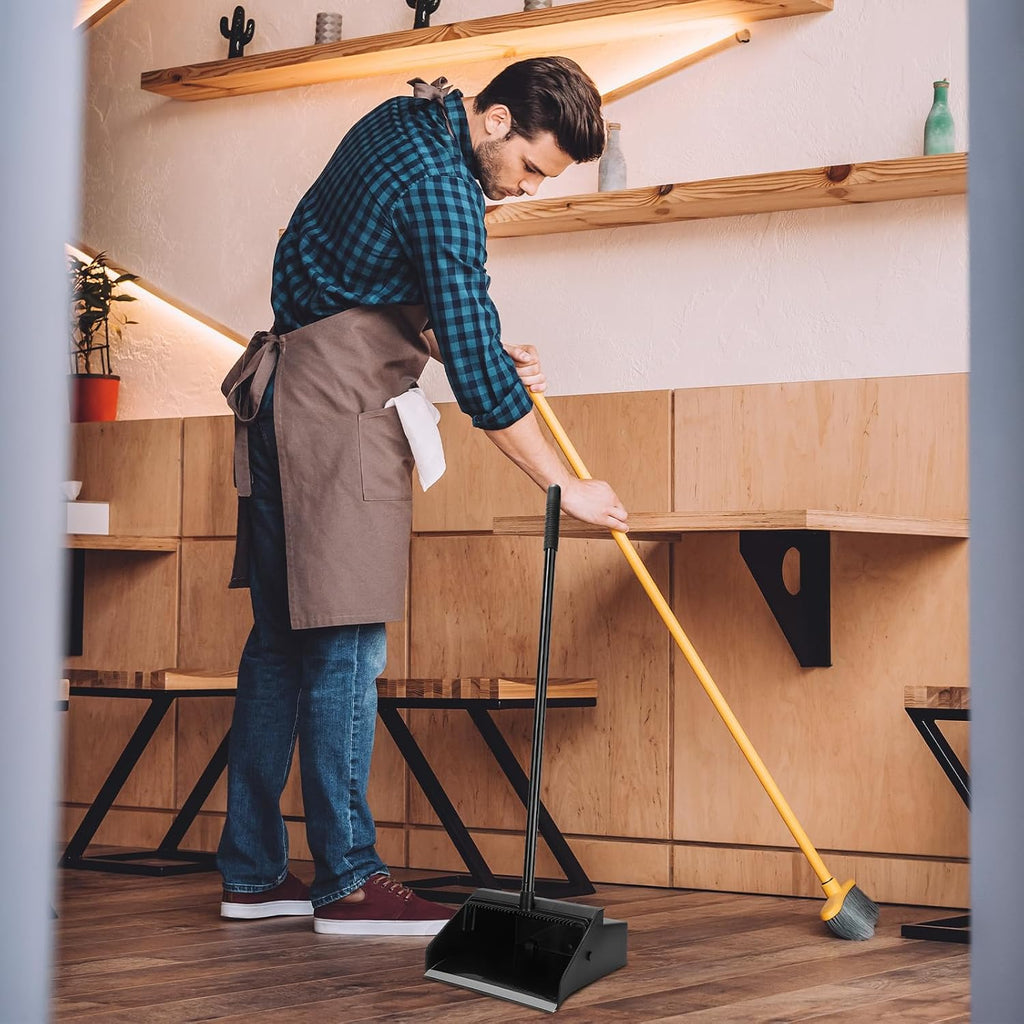 Leumoi 8 Pcs Dust Pans with Long Handle with Comb Stand up Dustpan,Black