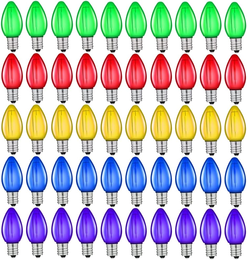 50 Pack C7 Multicolor 120V Waterproof Led Replacement Christmas Light Bulb