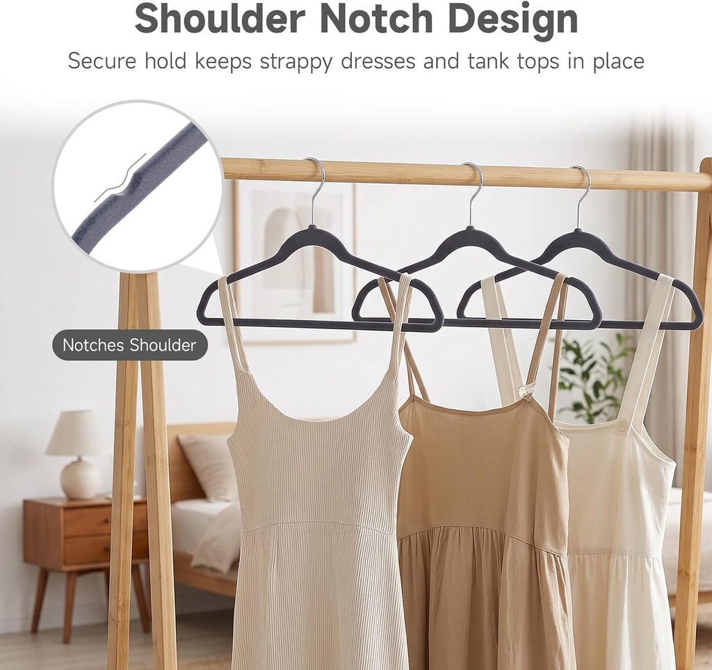 Whitmor Spacemaker Flocked Clothes Hangers – Velvet Like Heavy Duty Coat Hangers, Slim Non-Slip Suit Hangers, Contoured Shoulder Design, Odyssey Gray, 20 Pack
