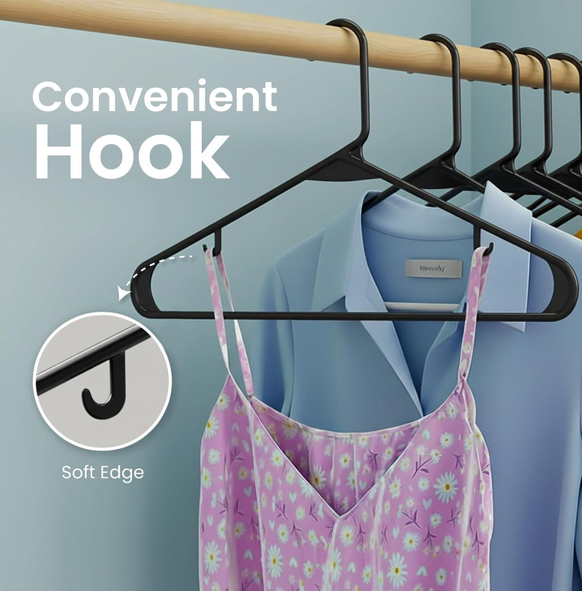 Utopia Home Plastic Hangers 20 Pack – Built-in Strap Hooks Black