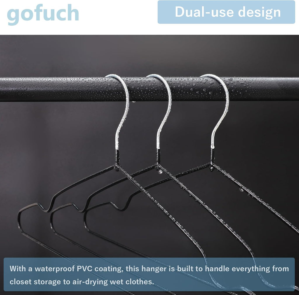 Ultra-Thin Metal Hangers, 100 Pack Non-Slip PVC Coated Space Saving Clothes Hangers for Closet, 16 inch Wide for Suits, Dresses, Jackets（Gray）