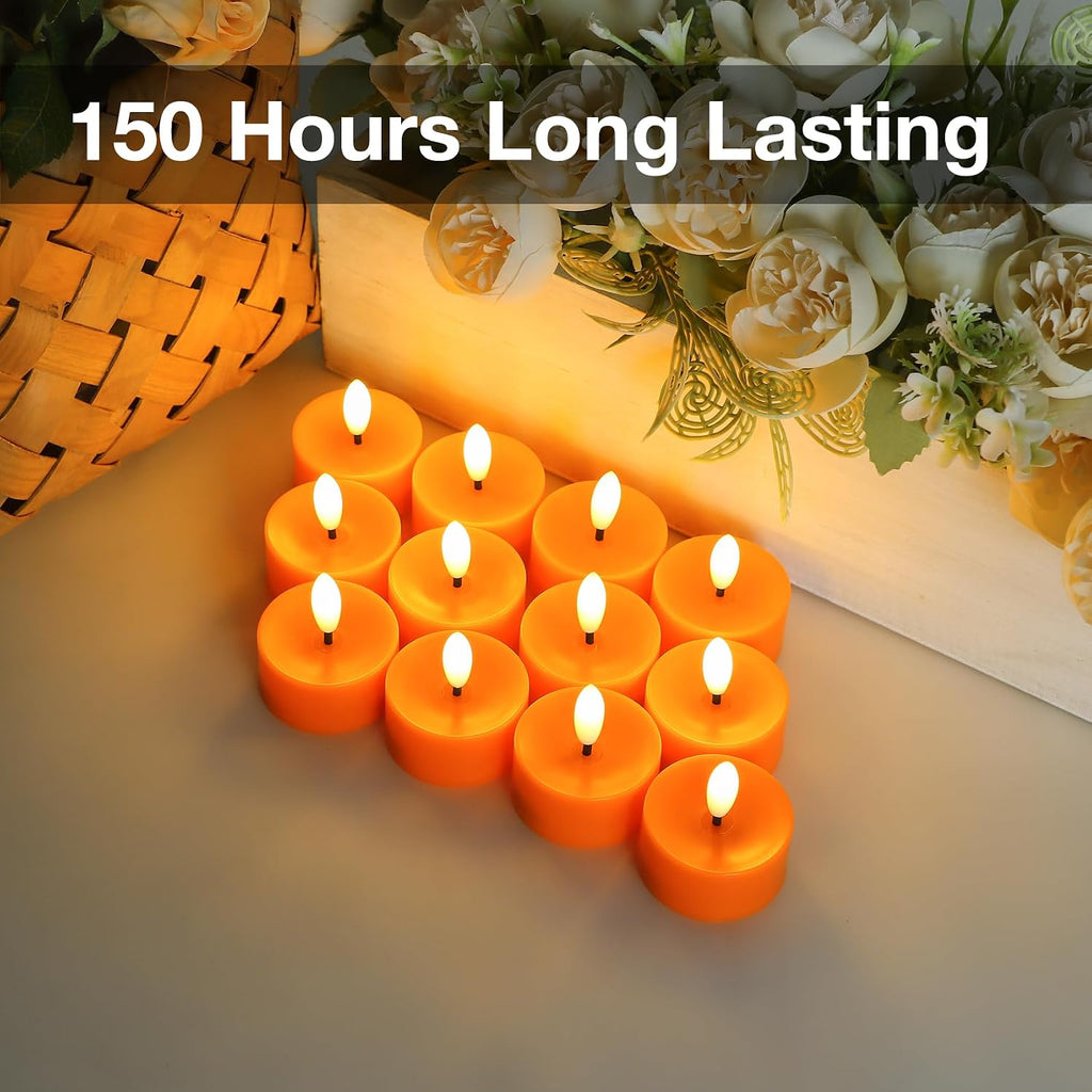 12 Pack Orange Flameless Tea Lights Candles Battery Operated LED Tealights