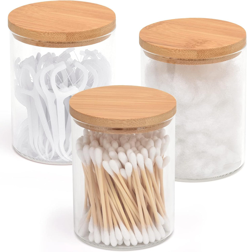 BKYFPQ 3 Pack Glass Qtip Holder Dispenser for Cotton Ball,Swab,Pads,Floss