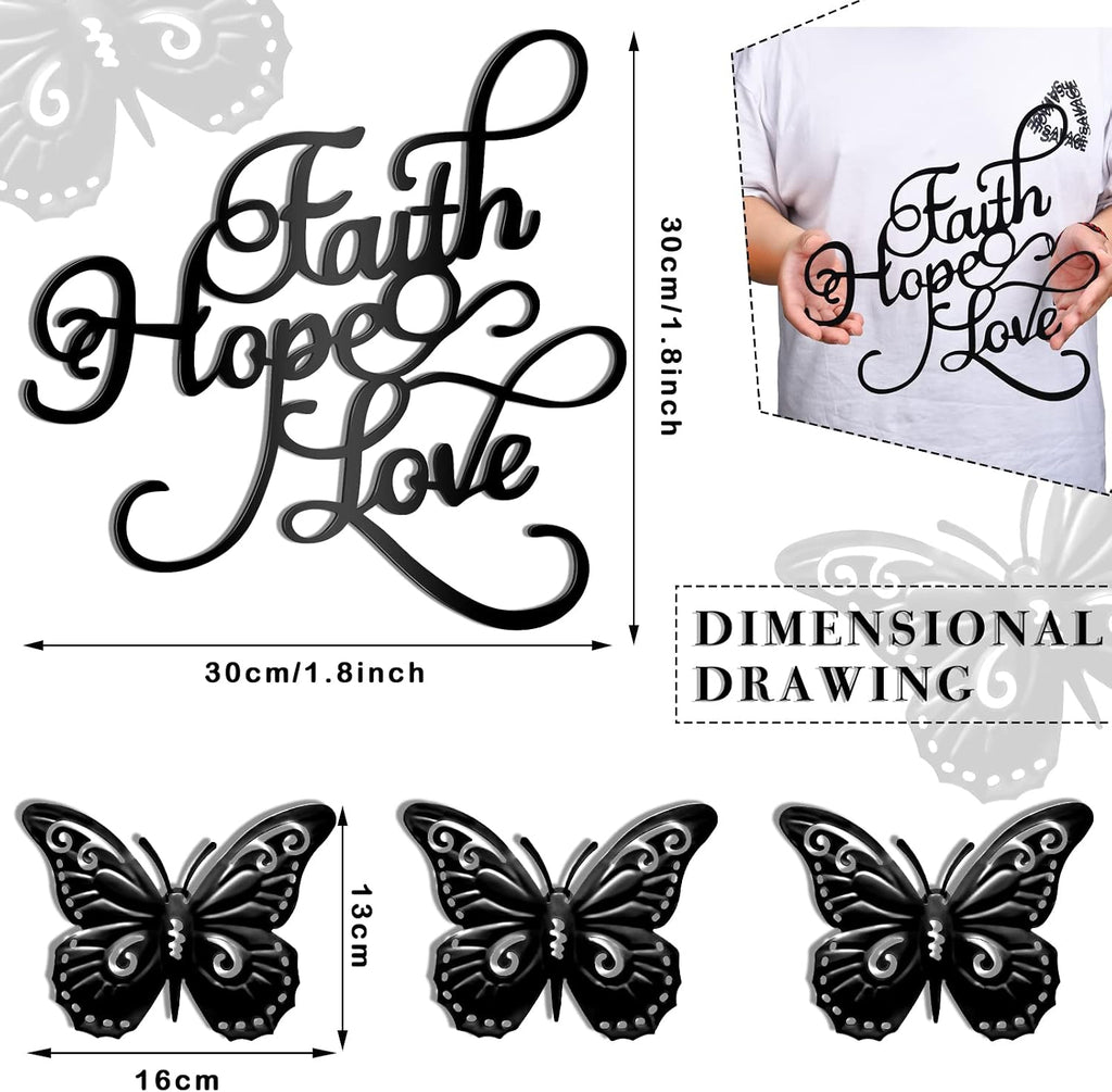 Moxweyeni 4 Pcs Faith Hope Love Metal Wall Decor with Butterfly Wall Signs