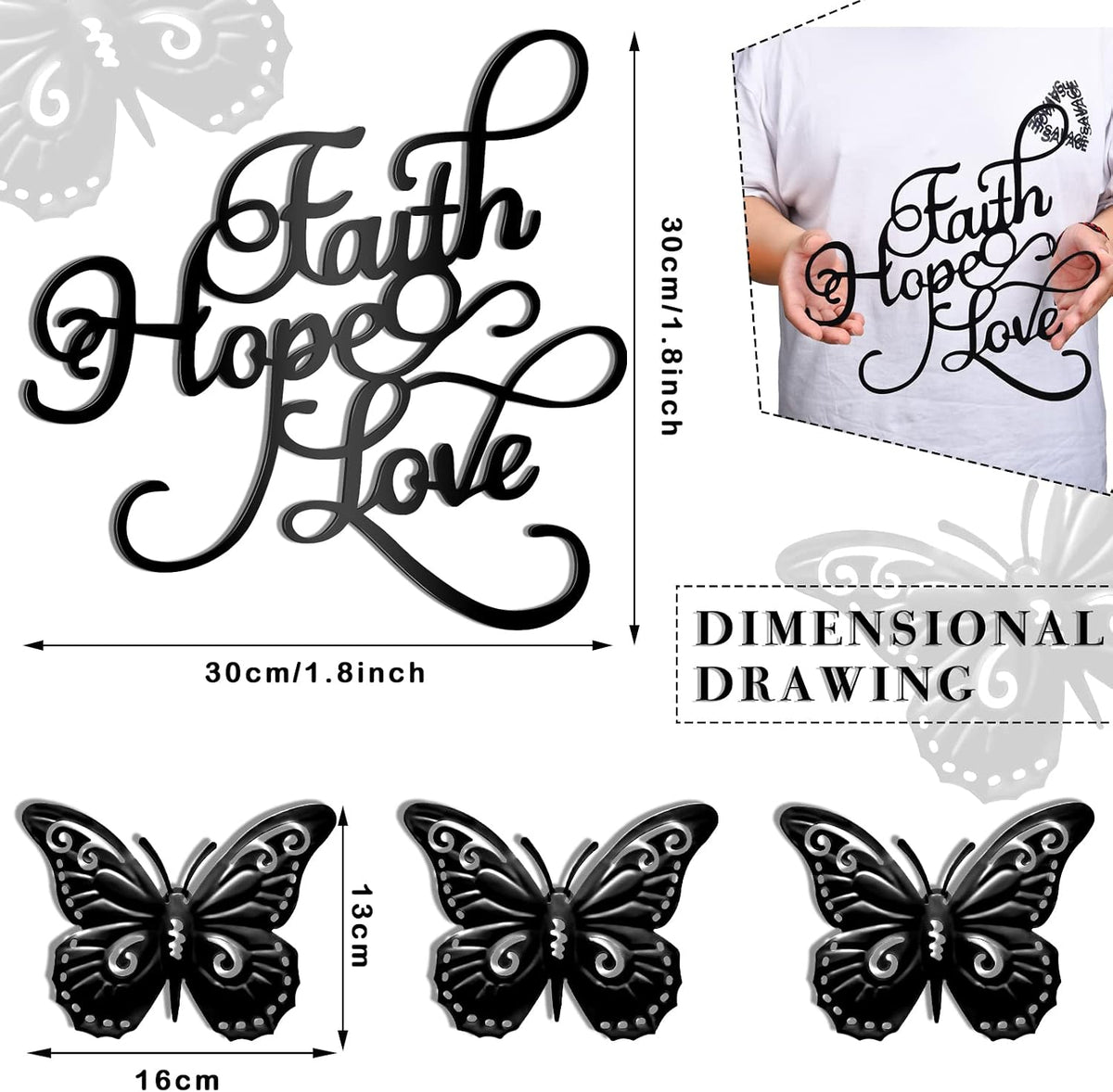 Moxweyeni 4 Pcs Faith Hope Love Metal Wall Decor with Butterfly Wall Signs