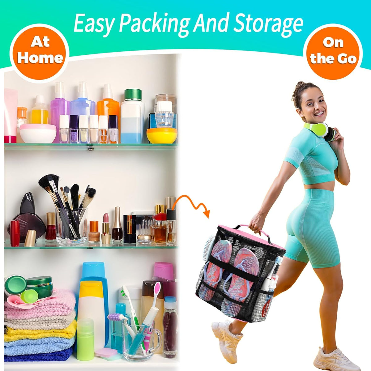 Dorm Room Essentials for Girls, Mesh Shower Caddy Hanging, Large Capacity Toiletry Bag for Women, Quick Dry Shower Bag for Camping, Cruise, Travel Essentials, Christmas Birthday Gifts for Women Girls