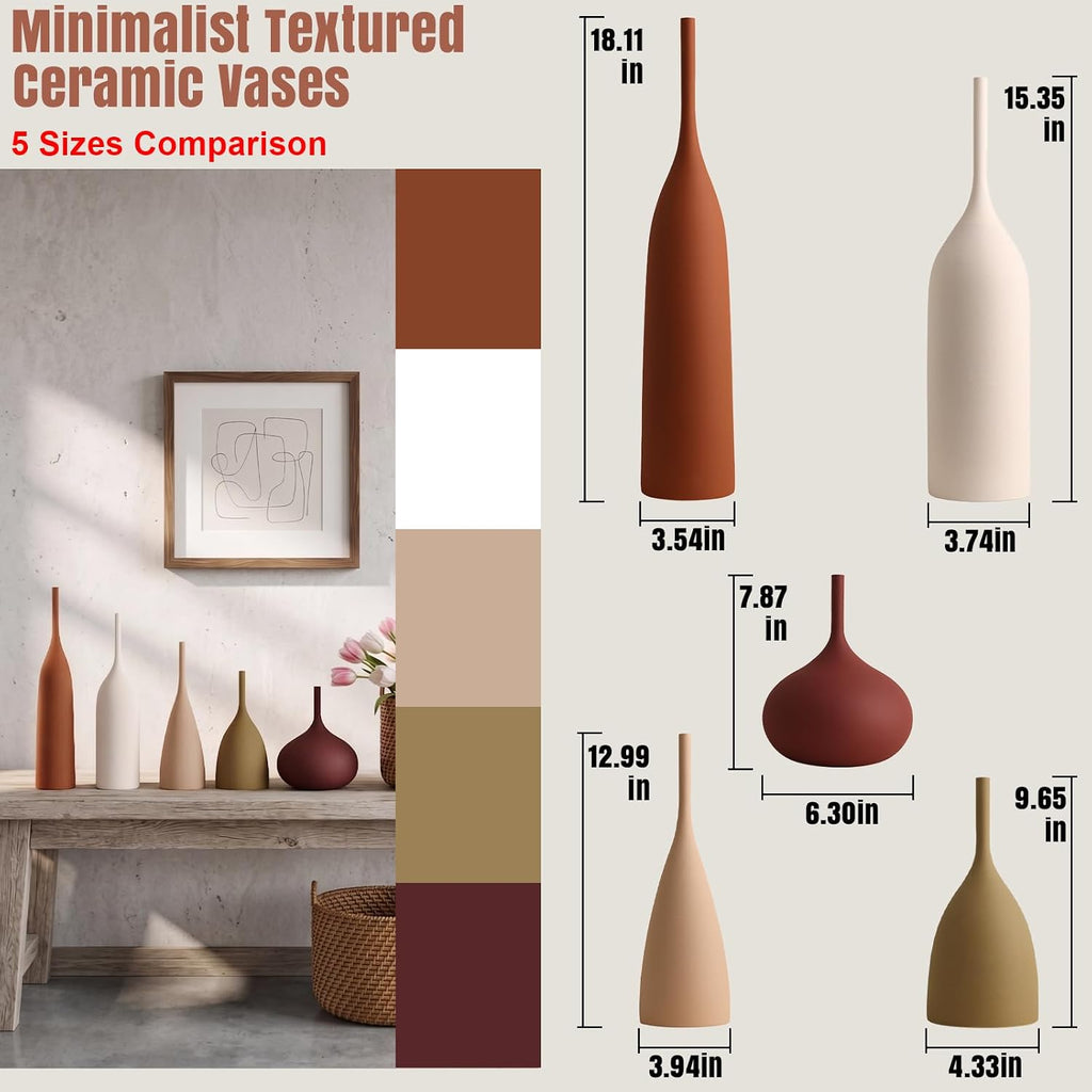 Ceramic Vases, 15.35 Inch Tall Modern Boho Vases, Matte Minimalist Decorative Vases for Home Decor, Centerpiece, Living Room, Bookshelf and Entryway Table, Matte Pearl